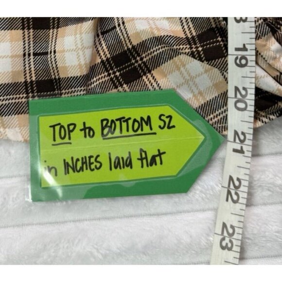 New Glory Off The Shoulder Crop Front Tie Knot Button Brown Peach Plaid WM 2X - Picture 7 of 16